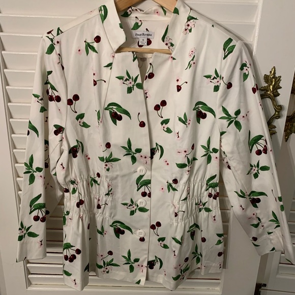 Vintage Joan Rivers cherry 🍒 cotton blazer with gathered waistline